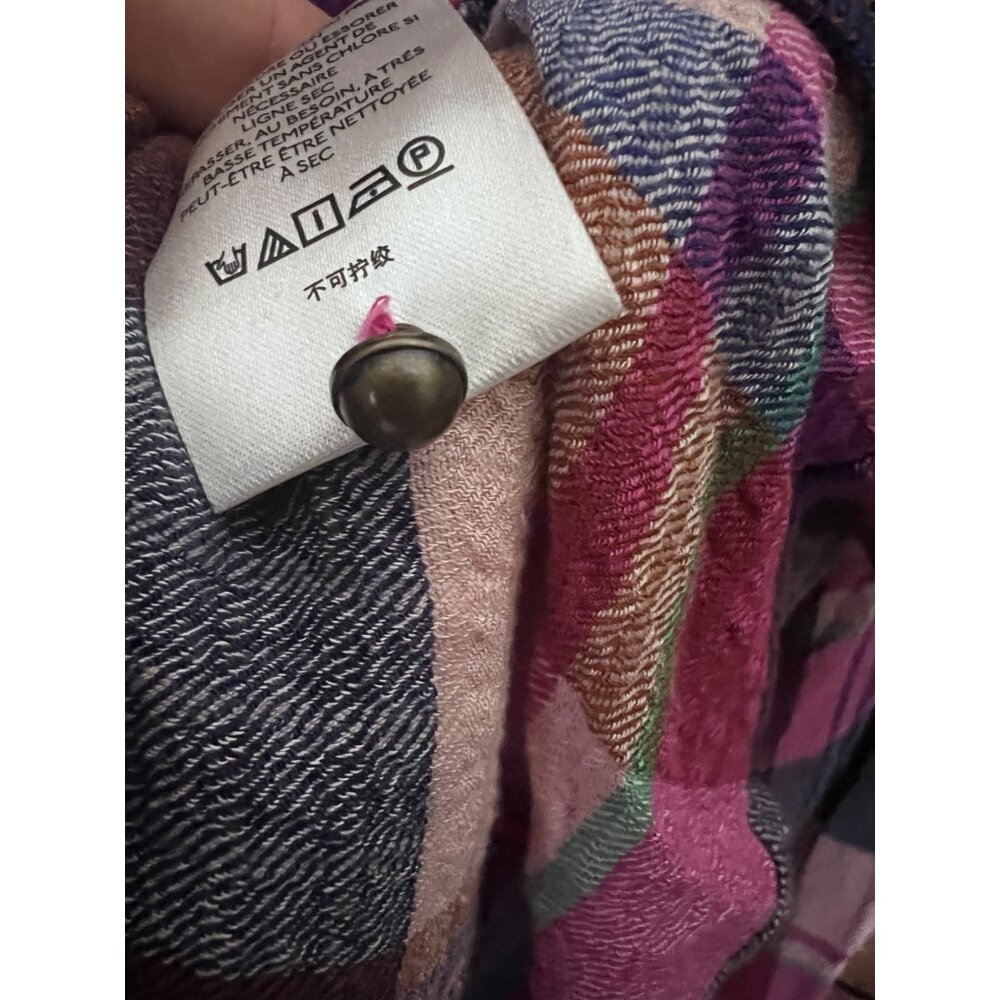 Anthropologie Pilcro The Rory Puff Sleeve Smocked V-Neck Plaid Boho Top Shirt XL - Picture 10 of 10